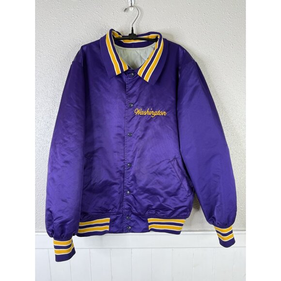 VTG Washington Huskies Satin Jacket Mens L Made In USA Front Back Spell Out READ - Picture 2 of 16